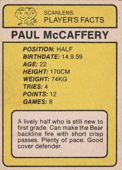 1981 Scanlens #139 Paul McCaffery Back